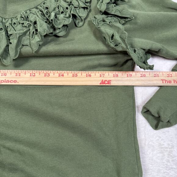 Crosby By Mollie Burch Ollie Sweater Size XS Green French Terry Eyelet Ruffle - Picture 5 of 7